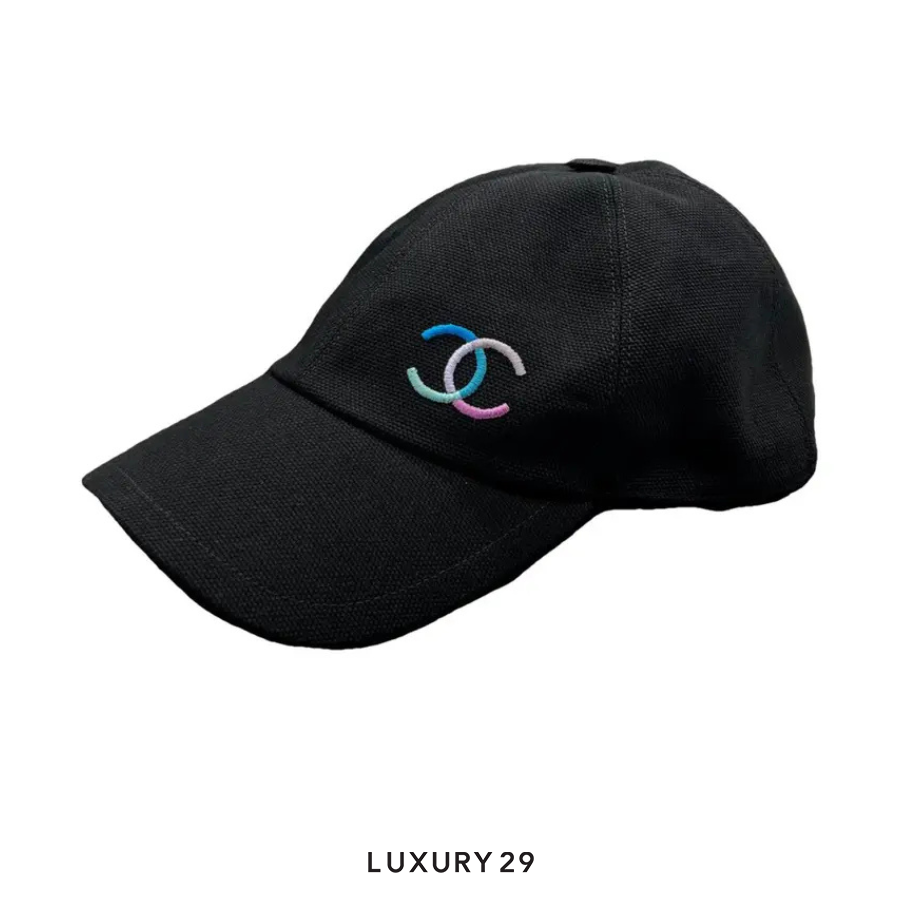 Chanel cap black cotton with CC in blue/green/purple CHANEL