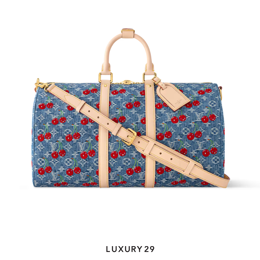 Louis Vuitton LV x TM - Keepall Bandouliere 45 Bag Monogram cherry denim Blue LOUIS VUITTON