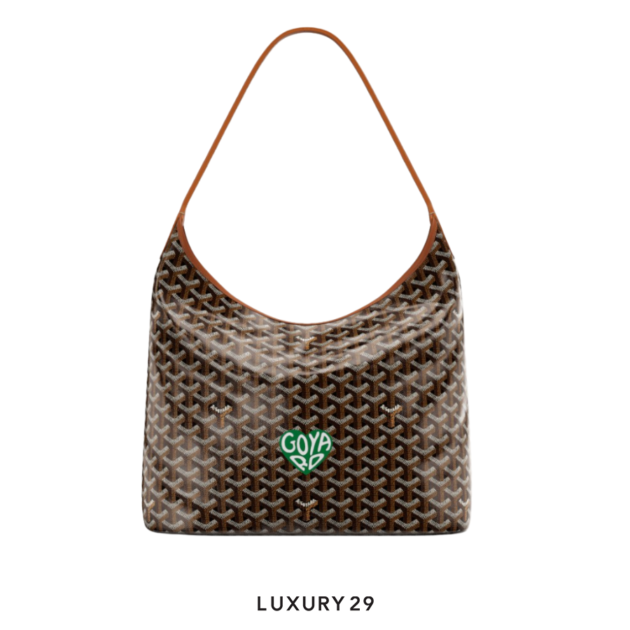 Goyard Boheme Hobo Bag Black &Tan Hand-Painted Heart Green GOYARD