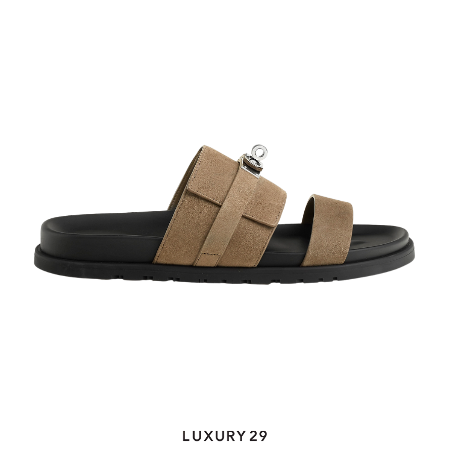 Hermes Jackson Sandal Homme Cherve Velours Etoupe(M) HERMES Luxury29