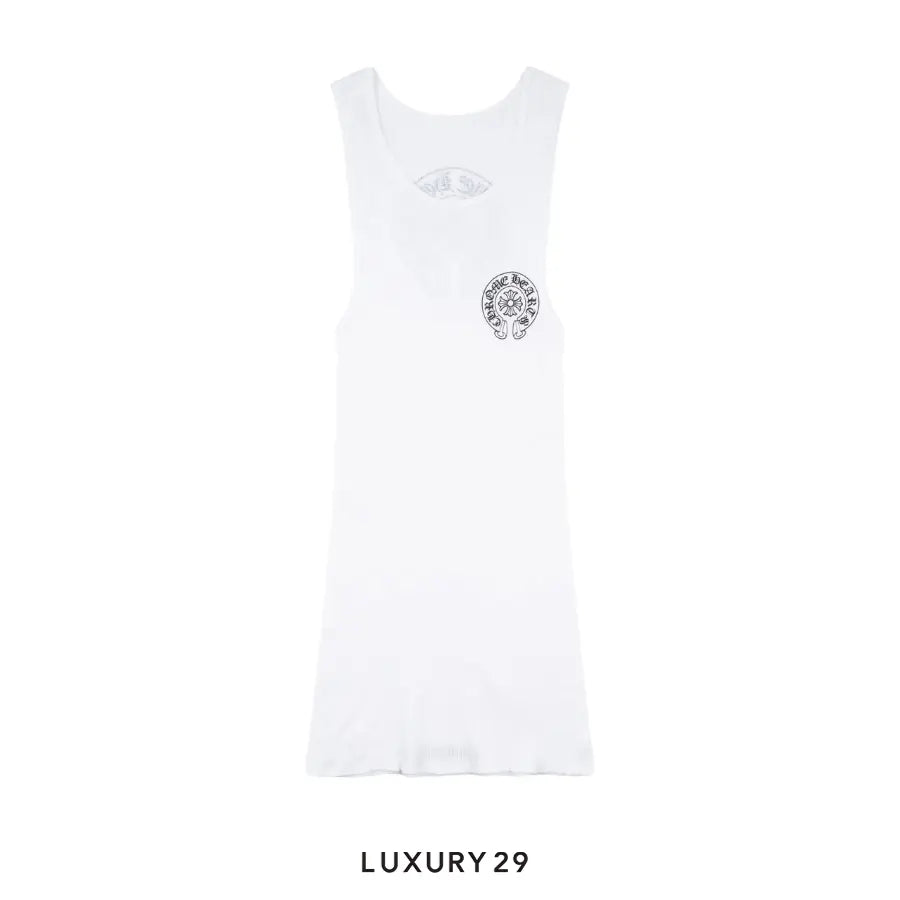 Chrome Hearts Horse Shoe Logo Long Length Tank Tops White CHROME HEARTS Luxury29