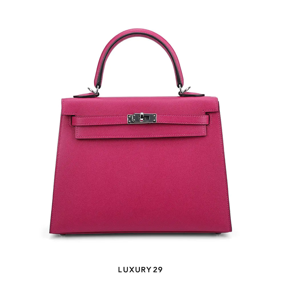 Hermes Kelly Sellier 25 Rose Pourpre Verso Epsom Palladium Hardware / Z Stamp