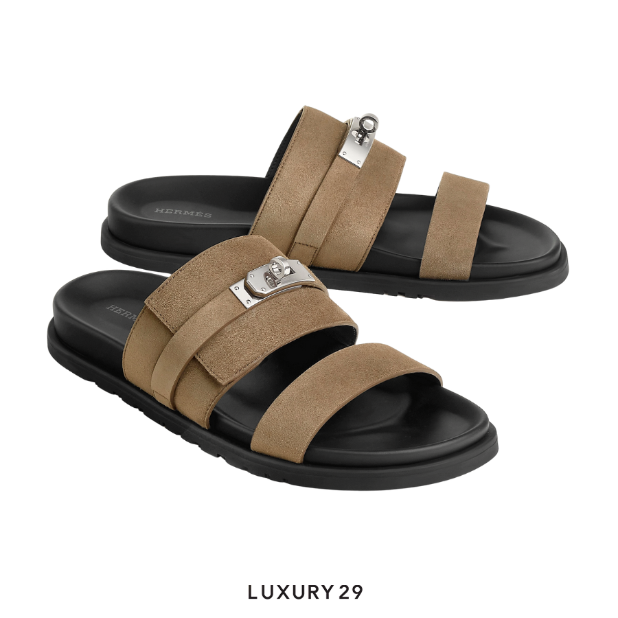 Hermes Jackson Sandal Homme Cherve Velours Etoupe(M) HERMES Luxury29