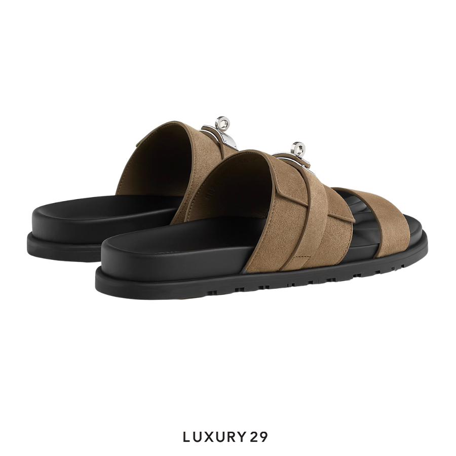 Hermes Jackson Sandal Homme Cherve Velours Etoupe(M) HERMES Luxury29