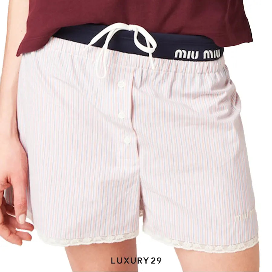 MIU MIU Striped cotton boxers Coral/White MIU MIU