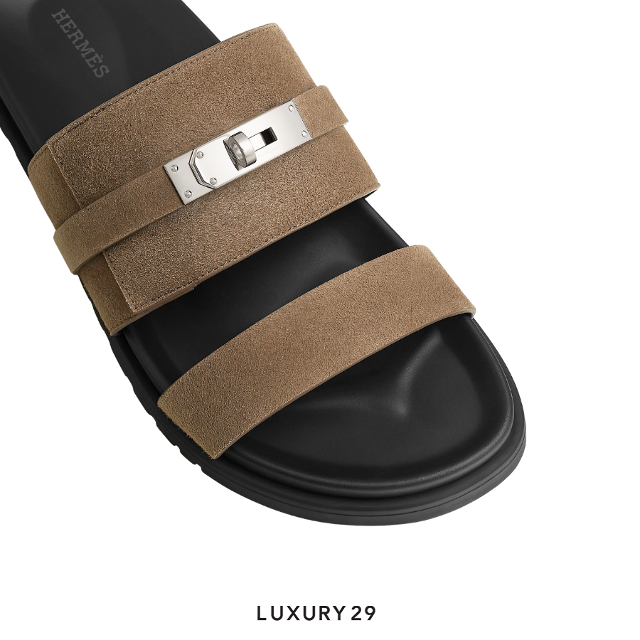 Hermes Jackson Sandal Homme Cherve Velours Etoupe(M) HERMES Luxury29