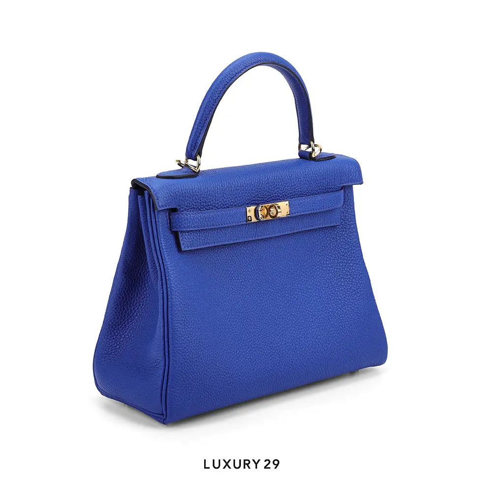 Hermes Kelly Retourne 25 Bleu Royal Verso Togo Gold Hardware / U Stamp HERMES