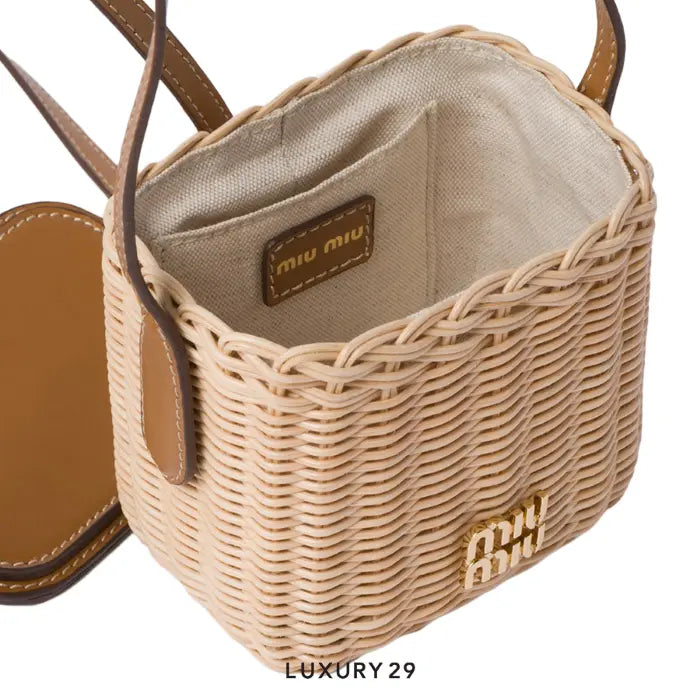 Miu Miu Woven Fabric and Leather Micro-Bag Tan/Caramel MIU MIU