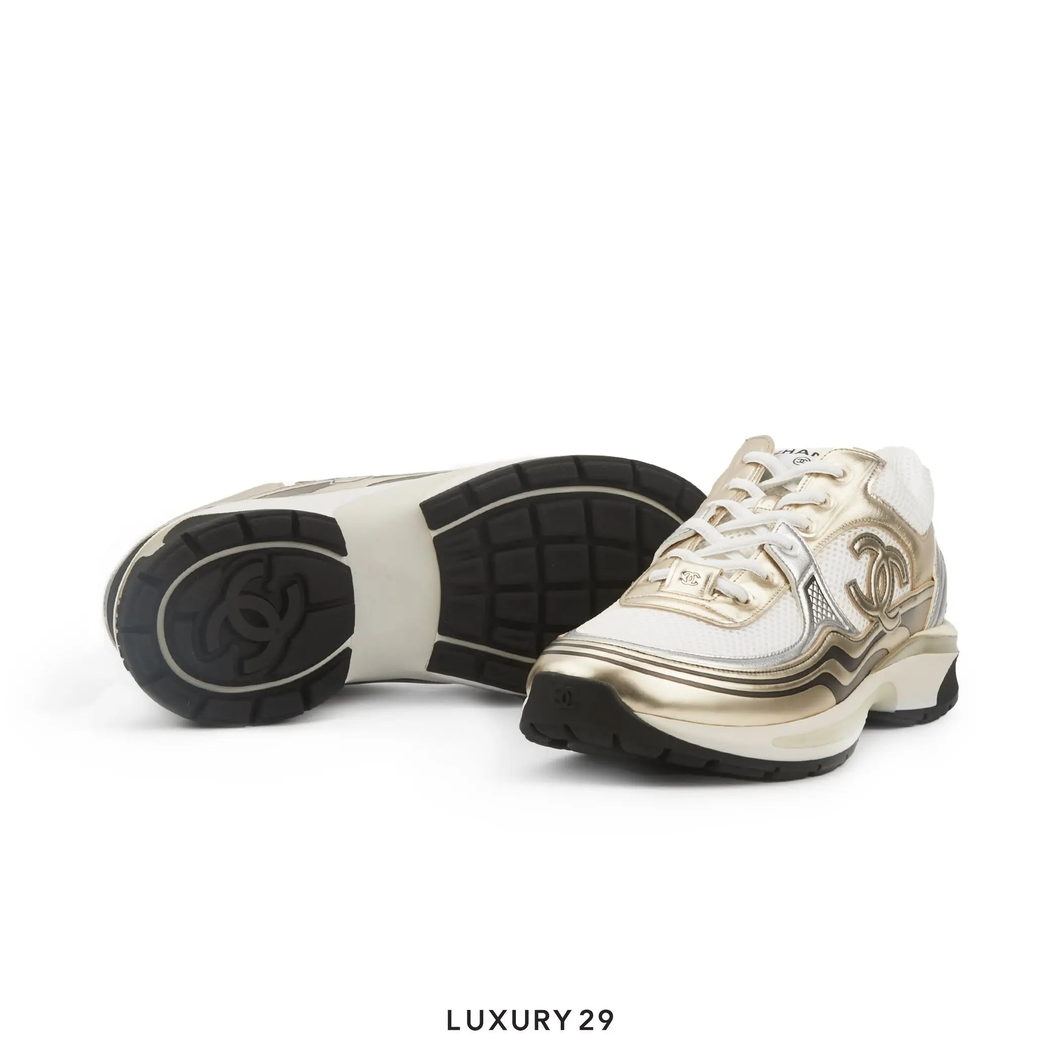Chanel Trainers Fabric & Laminated Gold CHANEL