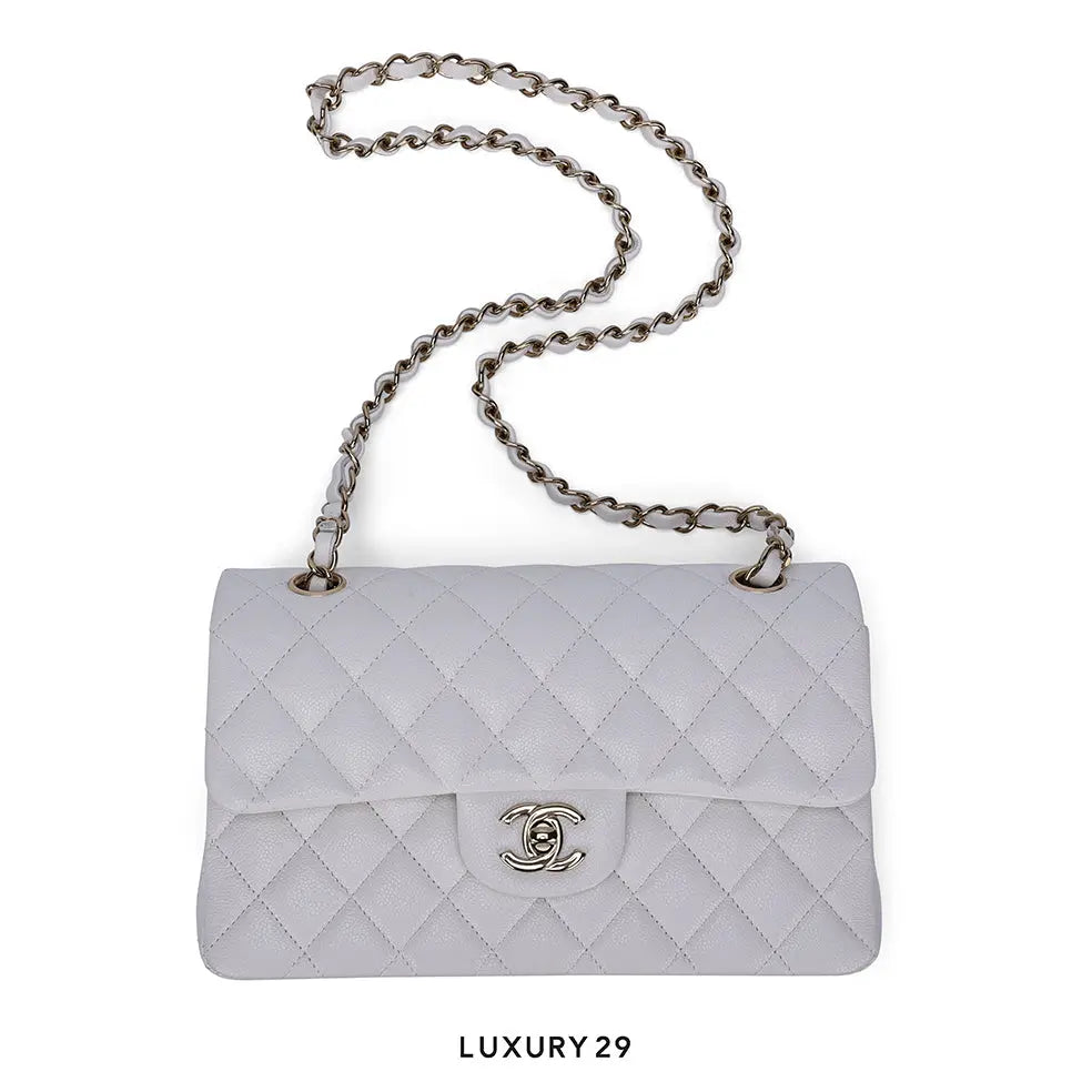 Chanel Small Classic Double Flap Bag White Caviar Light Gold Hardware CHANEL