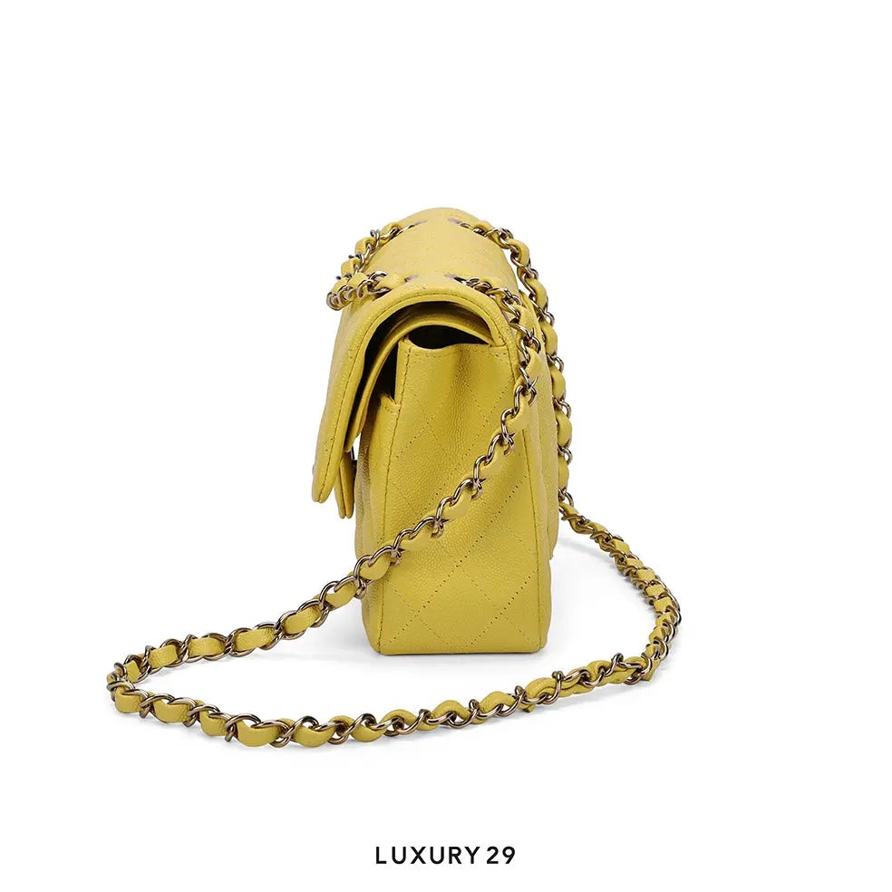 Chanel Small Classic Double Flap Bag Yellow Caviar Light Gold Hardware CHANEL