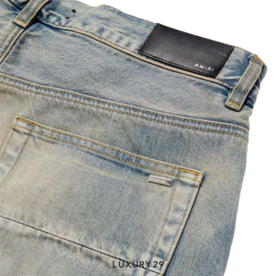 AMIRI Leather Star Straight Jean In Blue AMIRI