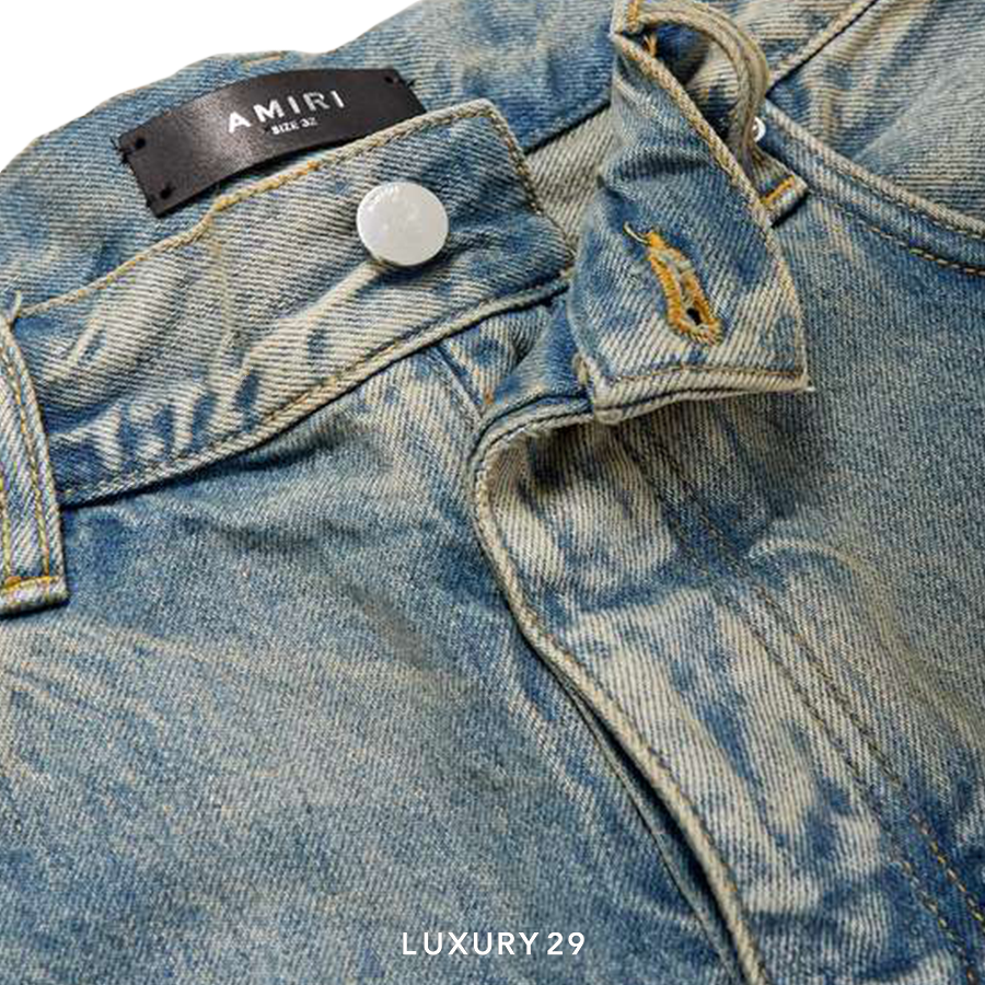 AMIRI Leather Star Straight Jean In Blue AMIRI