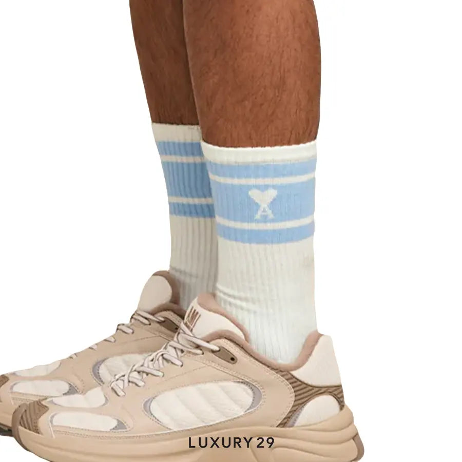 AMI DE COEUR STRIPED SOCKS CASHMERE BLUE AMI
