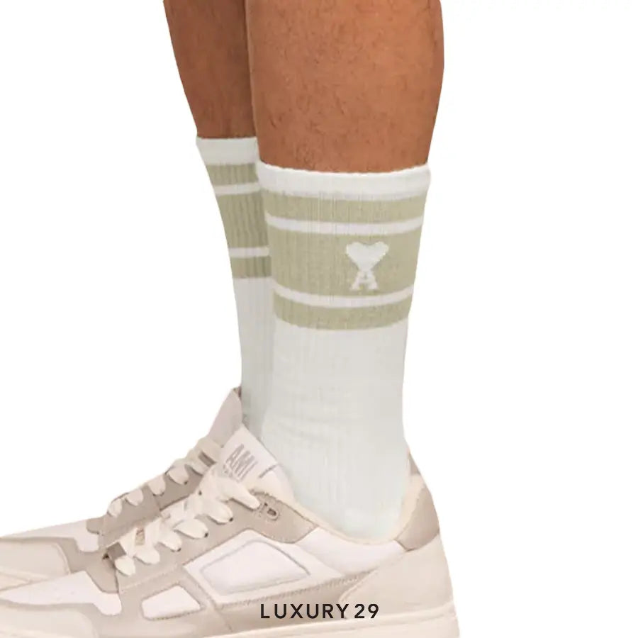 AMI DE COEUR STRIPED SOCKS LIGHT BEIGE AMI Luxury29
