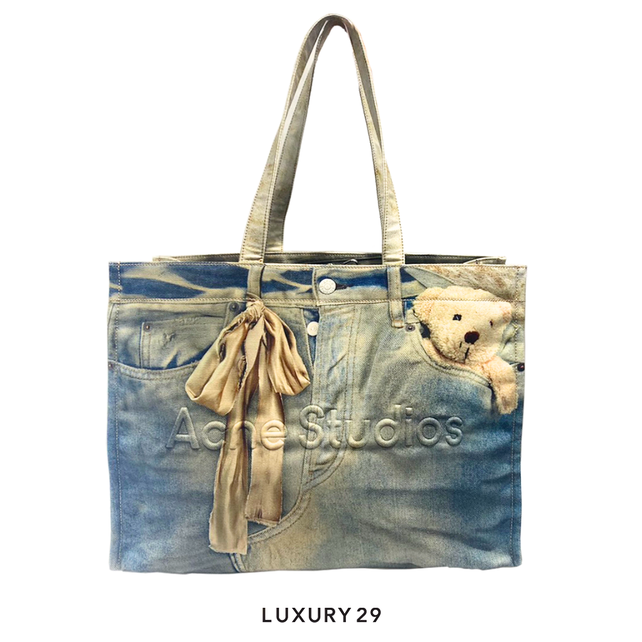 Acne Studios Bear Logo Shoulder Tote Bag Mid Blue ACNE STUDIOS Luxury29