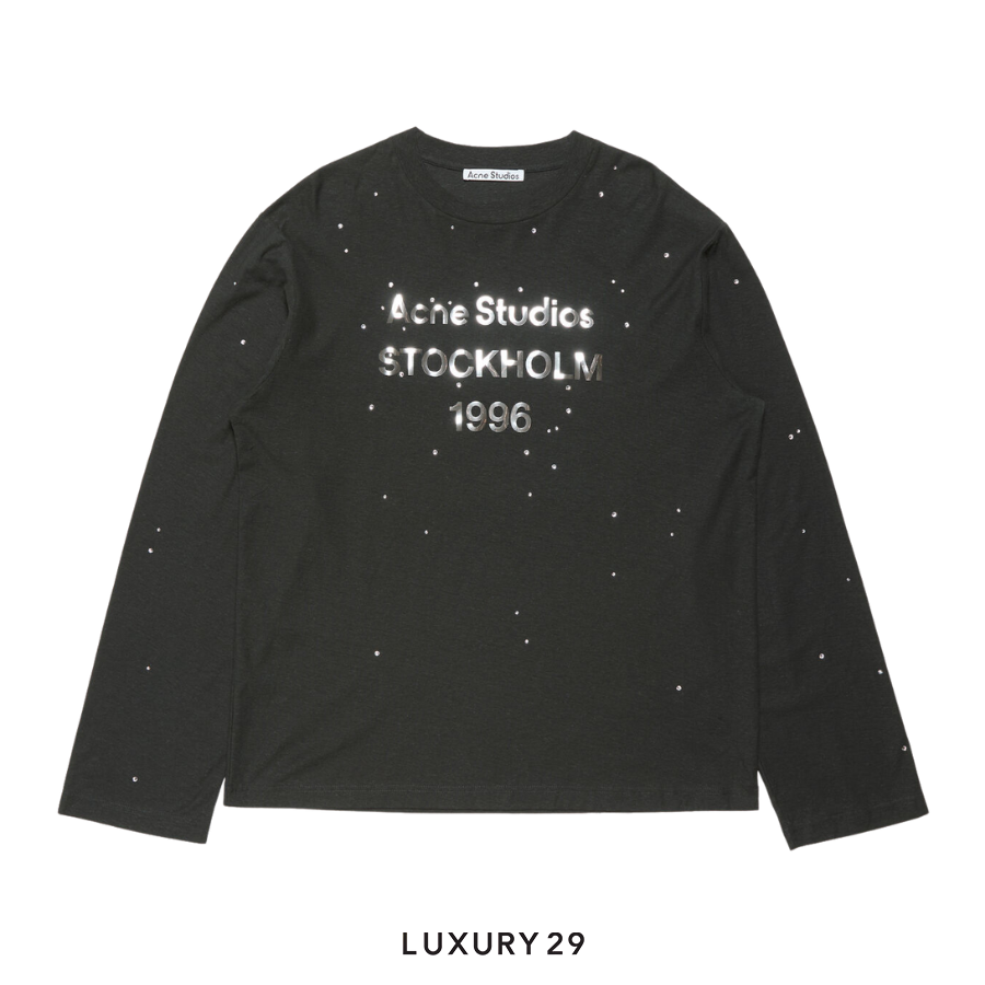 Acne Studios Long-sleeve crewneck T-shirt featuring a metallic foiled 1996