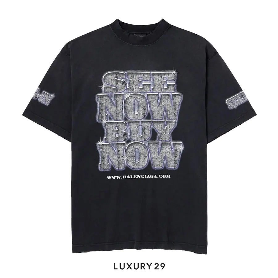Balenciaga 24SS SEE NOW BUY NOW TEE Front Print Short Sleeve T-Shirt Black