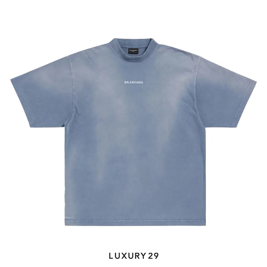 Balenciaga Back T-Shirt Medium Fit In Vintage Jersey Blue And White