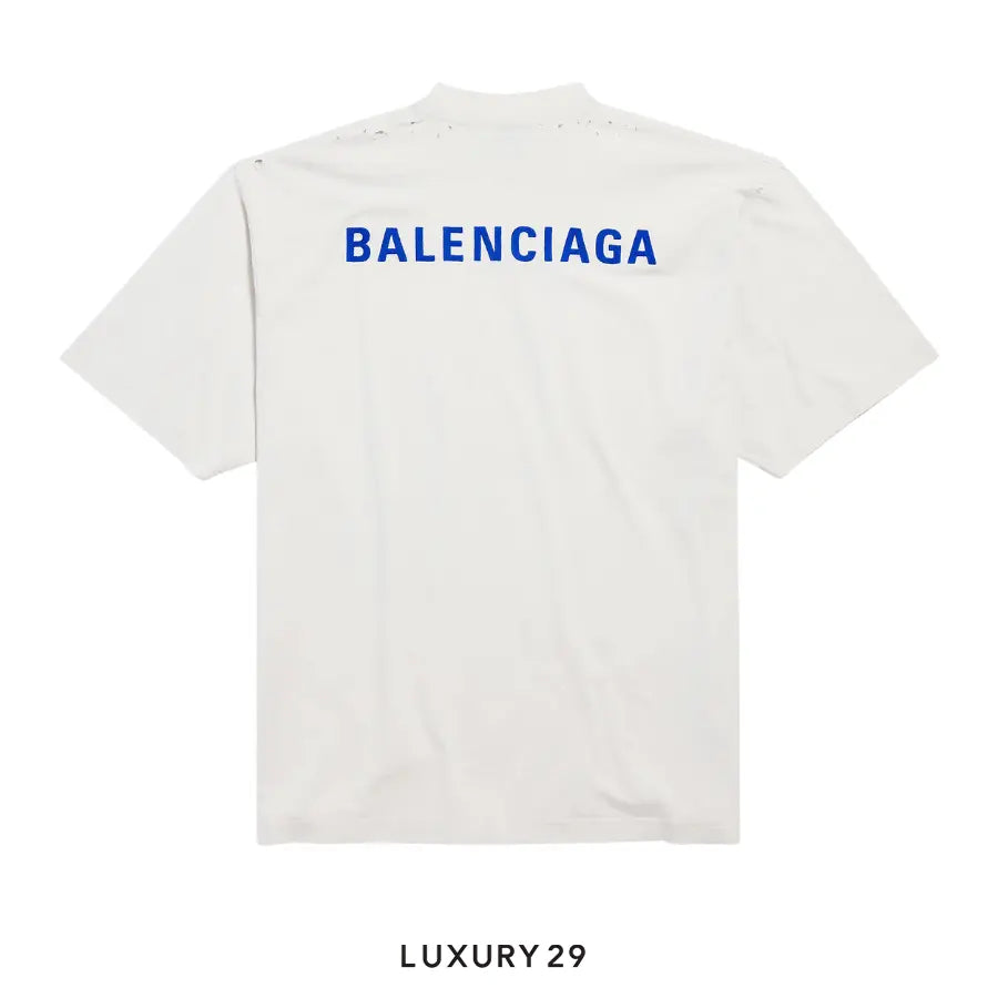 Balenciaga Men's Balenciaga Back T-shirt Medium Fit in Dirty White/Blue BALENCIAGA Luxury29