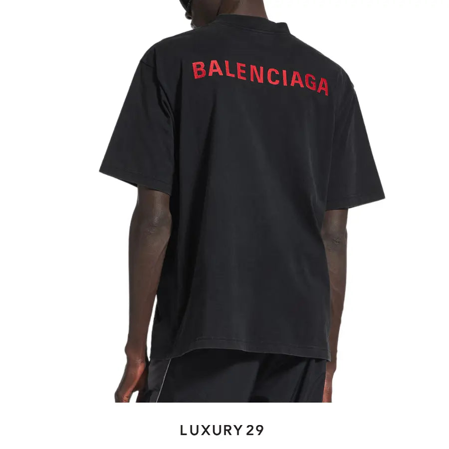Balenciaga Men's Balenciaga Back T-shirt Medium Fit in Faded Black/red BALENCIAGA Luxury29