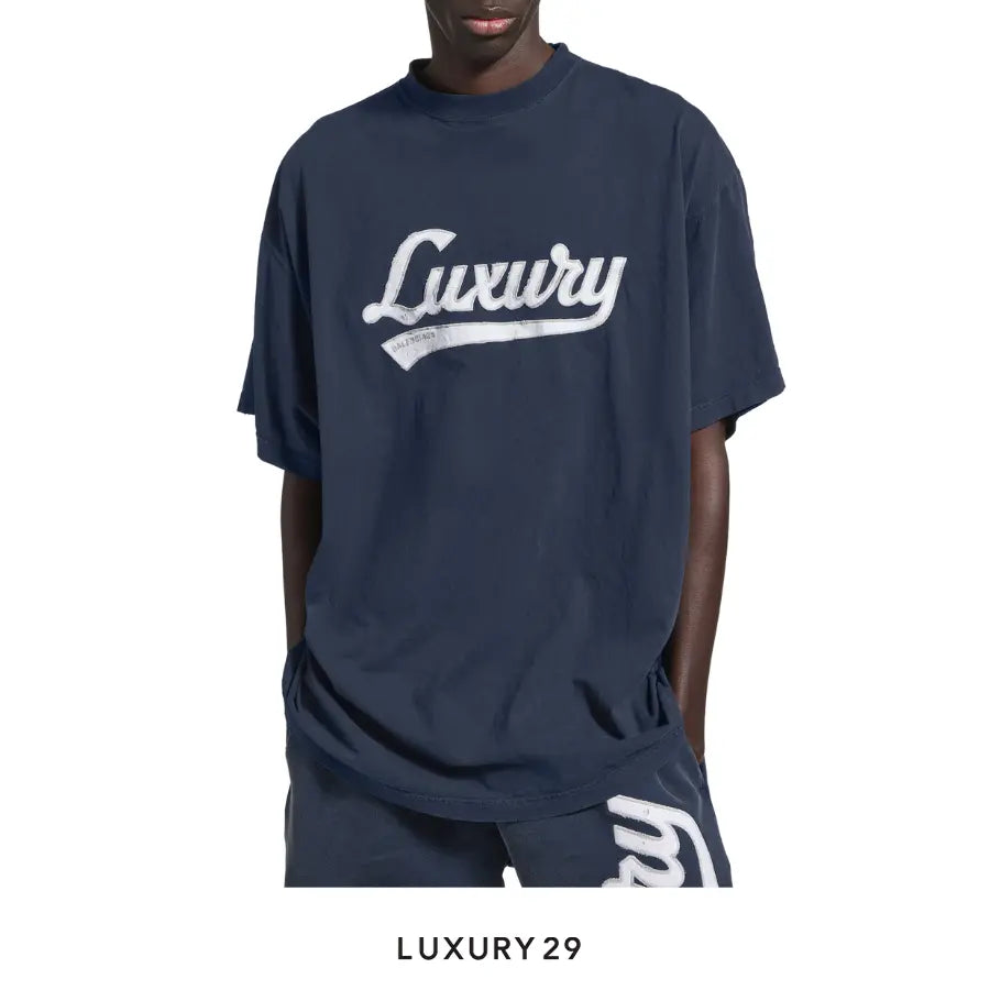 Balenciaga Men's Luxury Script Oversized T-shirt in Washed Navy/white BALENCIAGA Luxury29