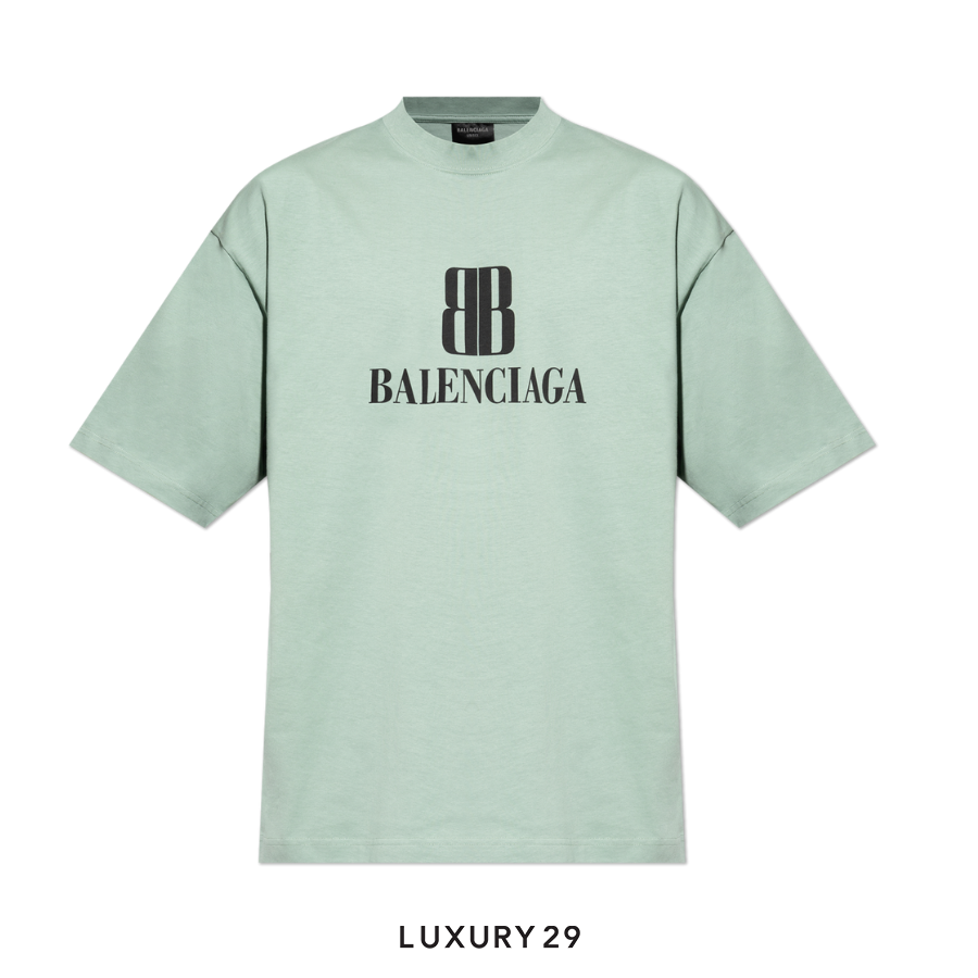 Balenciaga Men's Nano Bb T-shirt Medium Fit in Dirty Green BALENCIAGA