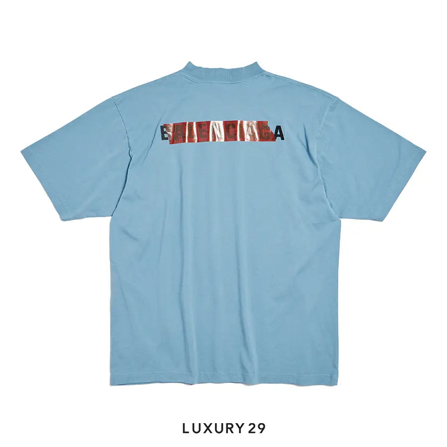 Balenciaga Men's Taped Balenciaga Back T-shirt Medium Fit in Grey Blue BALENCIAGA