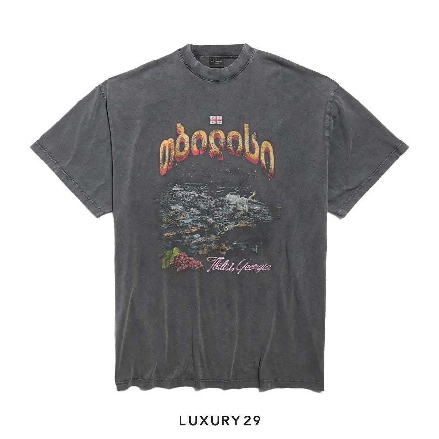 Balenciaga Men's Tbilisi T-shirt Oversized in Black Faded