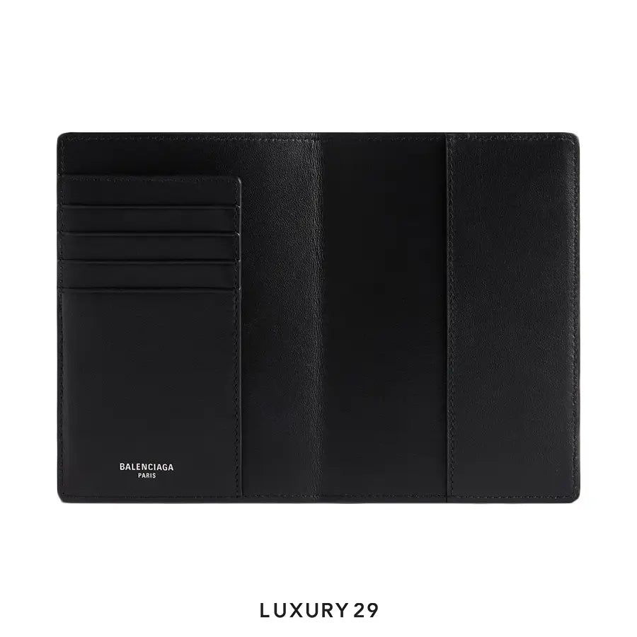 Balenciaga Passport Holder semi matte soft textured calfskin in black BALENCIAGA