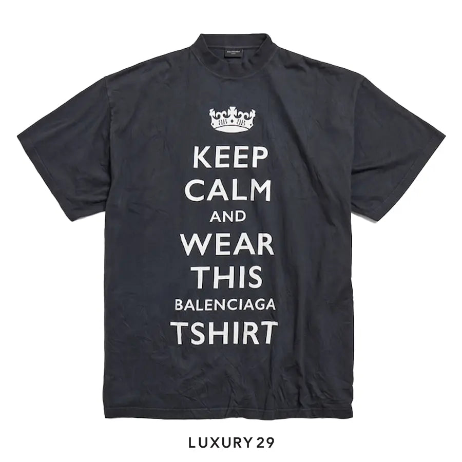 Balenciaga Women's Keep Calm T-shirt Oversized in Black Faded