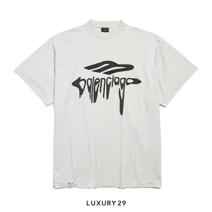 Balenciage Men's 3b Liquefied T-shirt Oversized in White