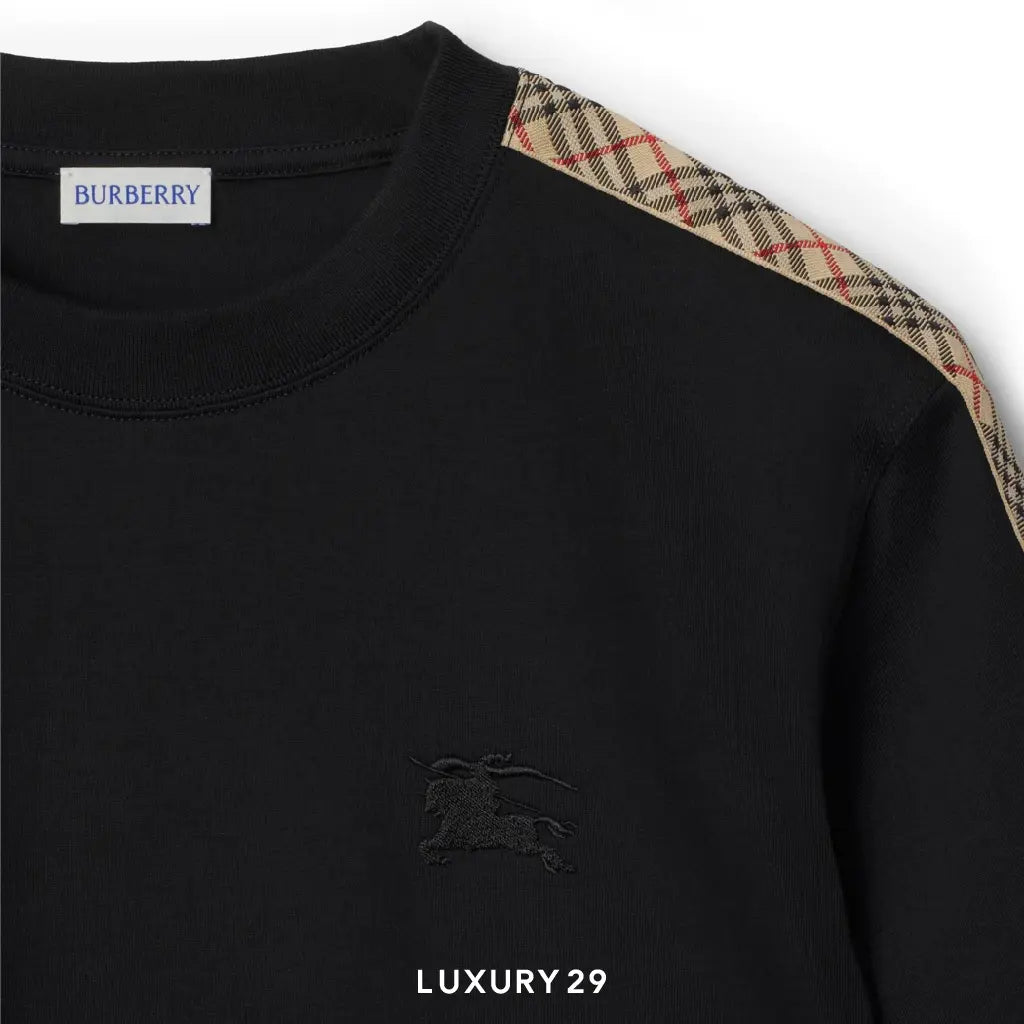 Burberry Check Trim Cotton T-shirt Black BURBERRY