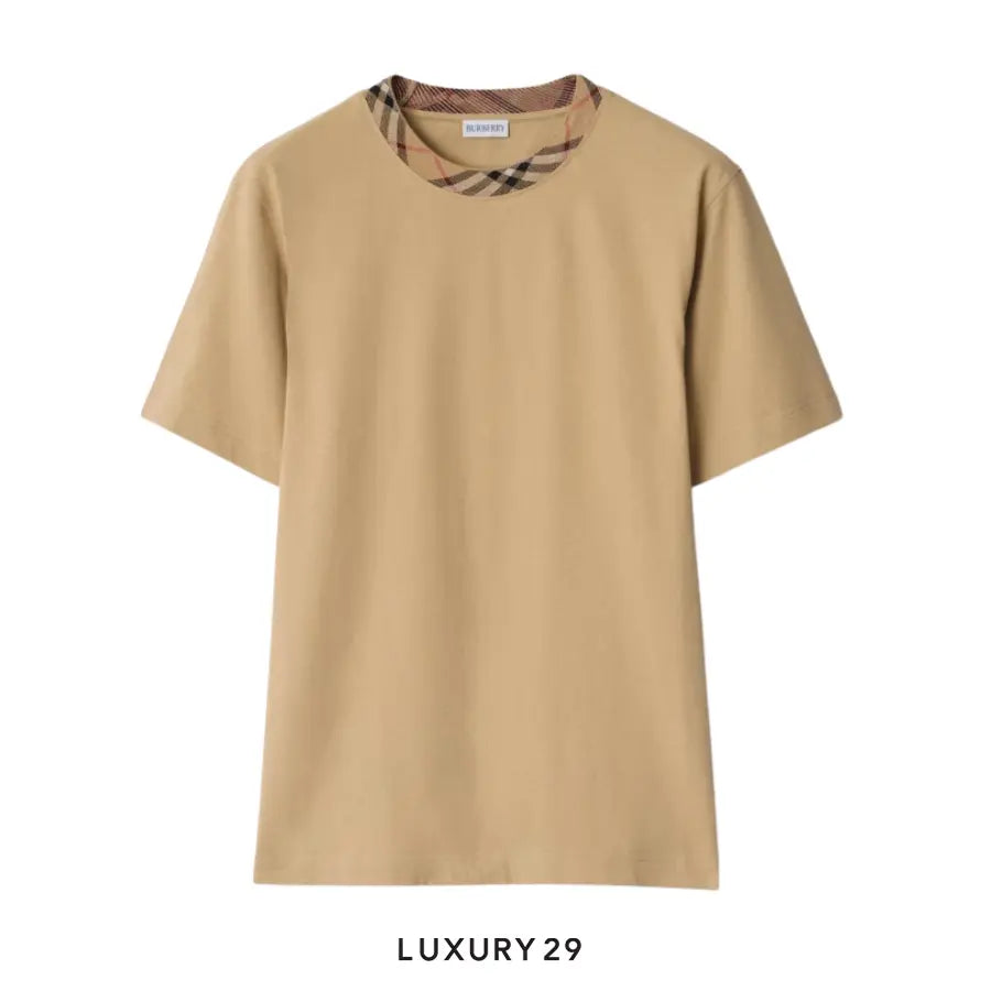 Burberry Check Trim Cotton T-shirt Flax Beige