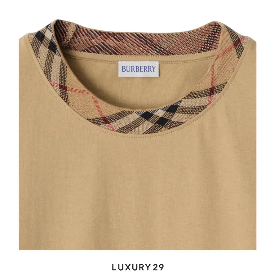 Burberry Check Trim Cotton T-shirt Flax Beige