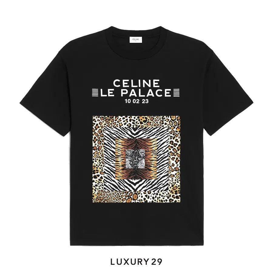 CELINE LOOSE LE PALACE T-SHIRT IN COTTON JERSEY BLACK/LEOPARD/ZEBRE/TIGRE CELINE