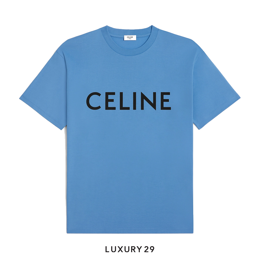 CELINE LOOSE T-SHIRT IN COTTON JERSEY DIRTY BLUE/ BLACK CELINE