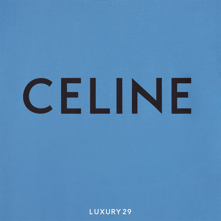 CELINE LOOSE T-SHIRT IN COTTON JERSEY DIRTY BLUE/ BLACK CELINE