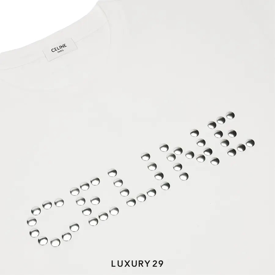 CELINE STUDS LOOSE T-SHIRT IN COTTON JERSEY WHITE/ SILVER CELINE