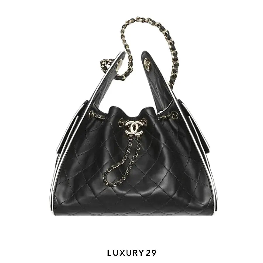 CHANEL 25 Small Handbag Calfskin & Gold-Tone Metal Black & White