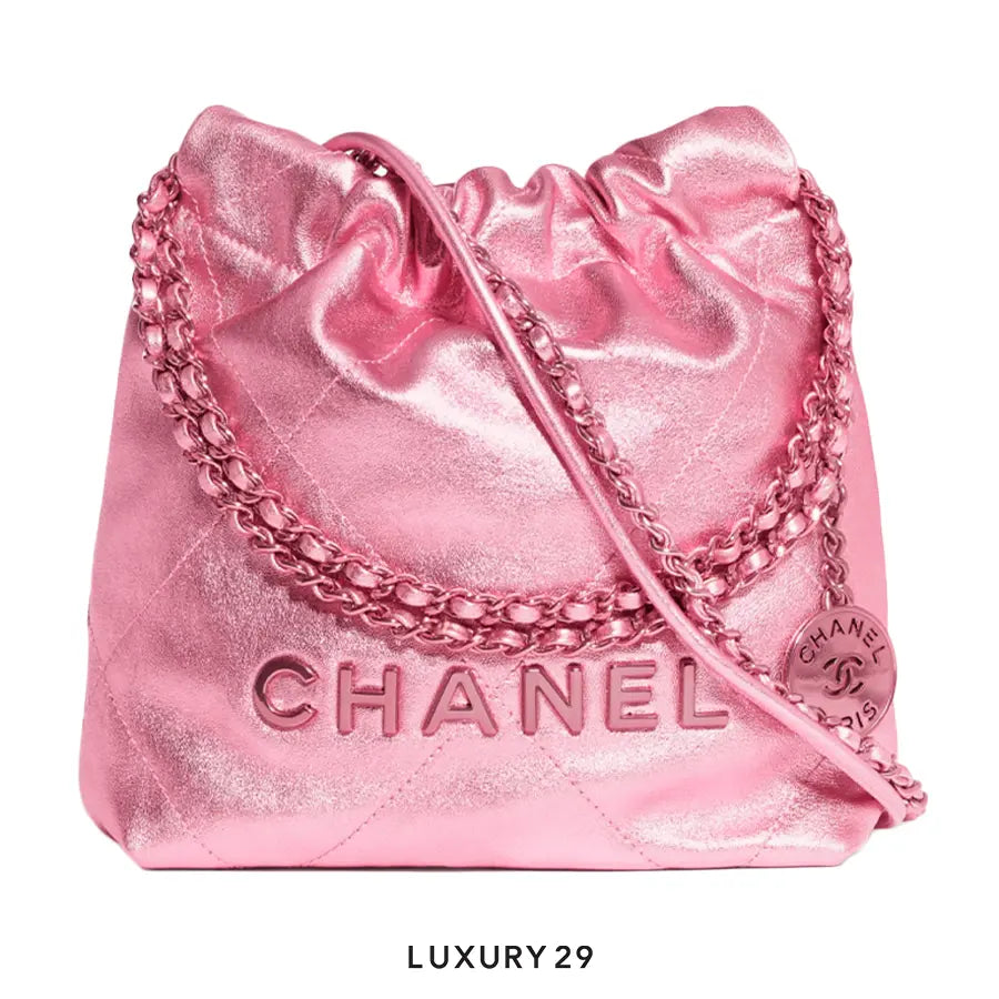 CHANEL 22 Mini Handbag Metallic Lambskin & Lacquered Metal Pink
