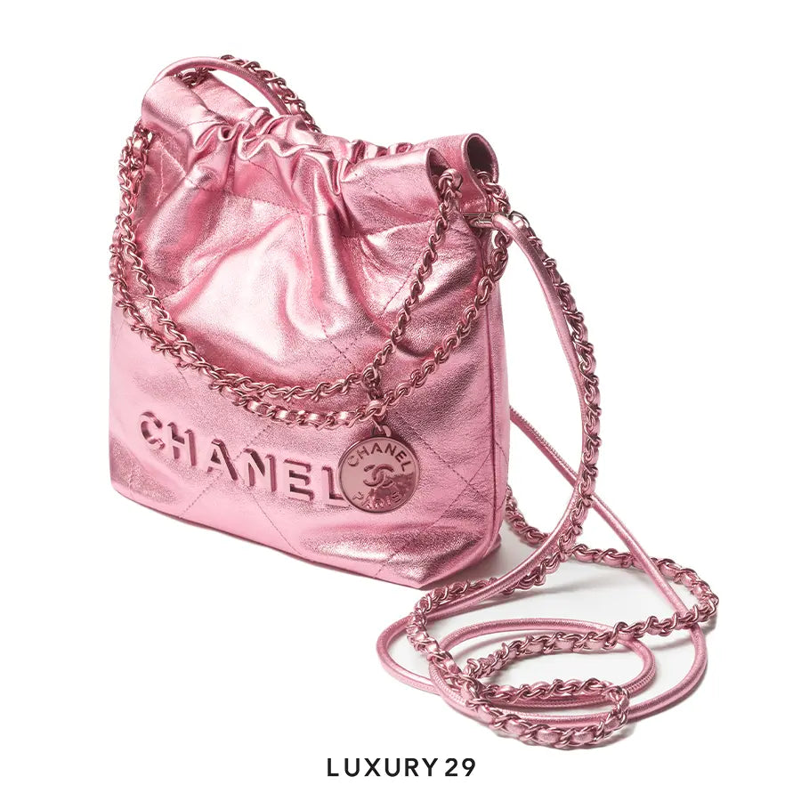 CHANEL 22 Mini Handbag Metallic Lambskin & Lacquered Metal Pink CHANEL