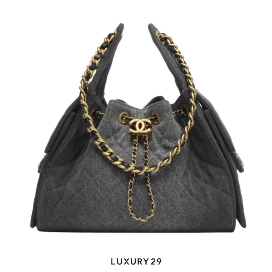 CHANEL 25 Small Handbag Denim And Gold hardware Black
