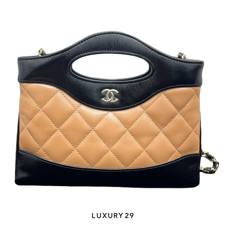 Chanel 31 Mini Shopping Bag Shiny Lambskin & Gold-Tone Metal Dark Beige & Black