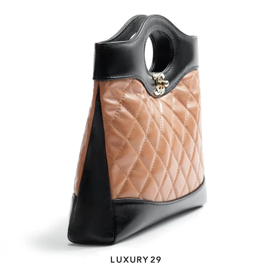 Chanel 31 Mini Shopping Bag Shiny Lambskin & Gold-Tone Metal Dark Beige & Black CHANEL