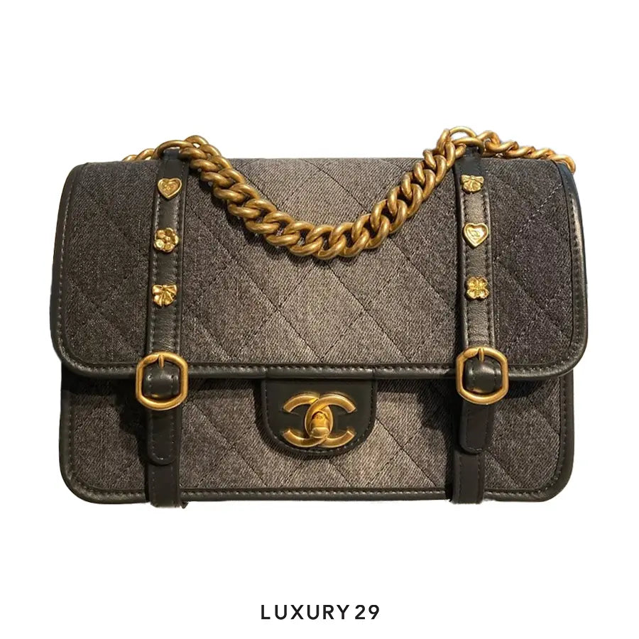 CHANEL Denim Small Flap Bag Black CHANEL