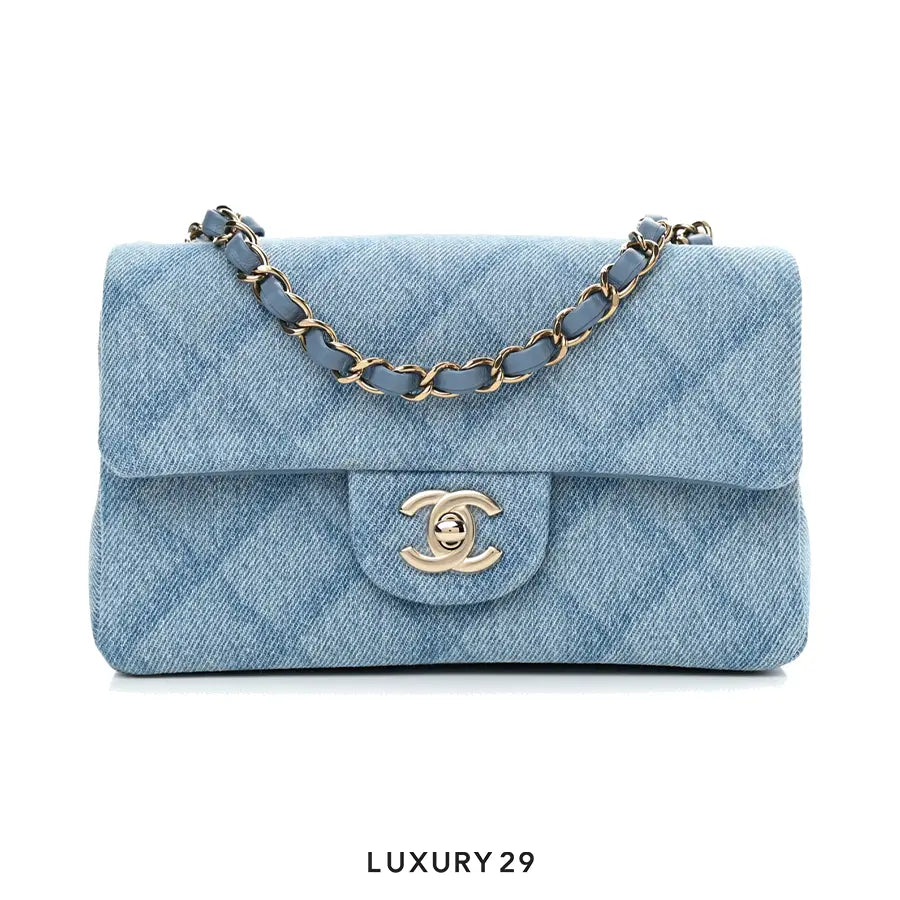 CHANEL Printed Denim Quilted Medium Double Flap Denim Blue Handbag