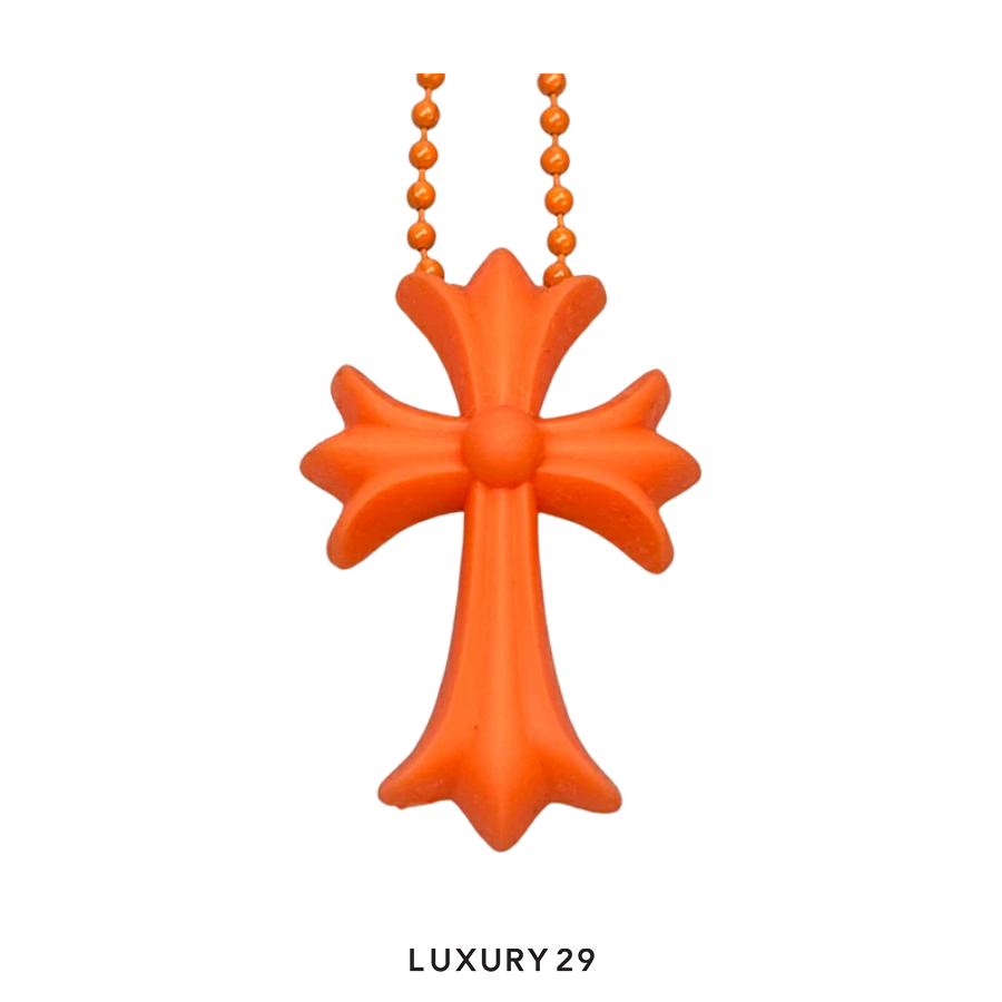 CHROME HEARTS SILICONE CROSS NECKLACE BRIGHT ORANGE CHROME HEARTS