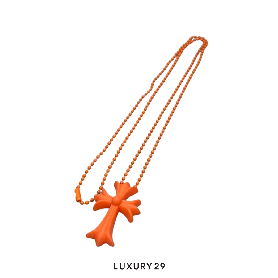 CHROME HEARTS SILICONE CROSS NECKLACE BRIGHT ORANGE CHROME HEARTS