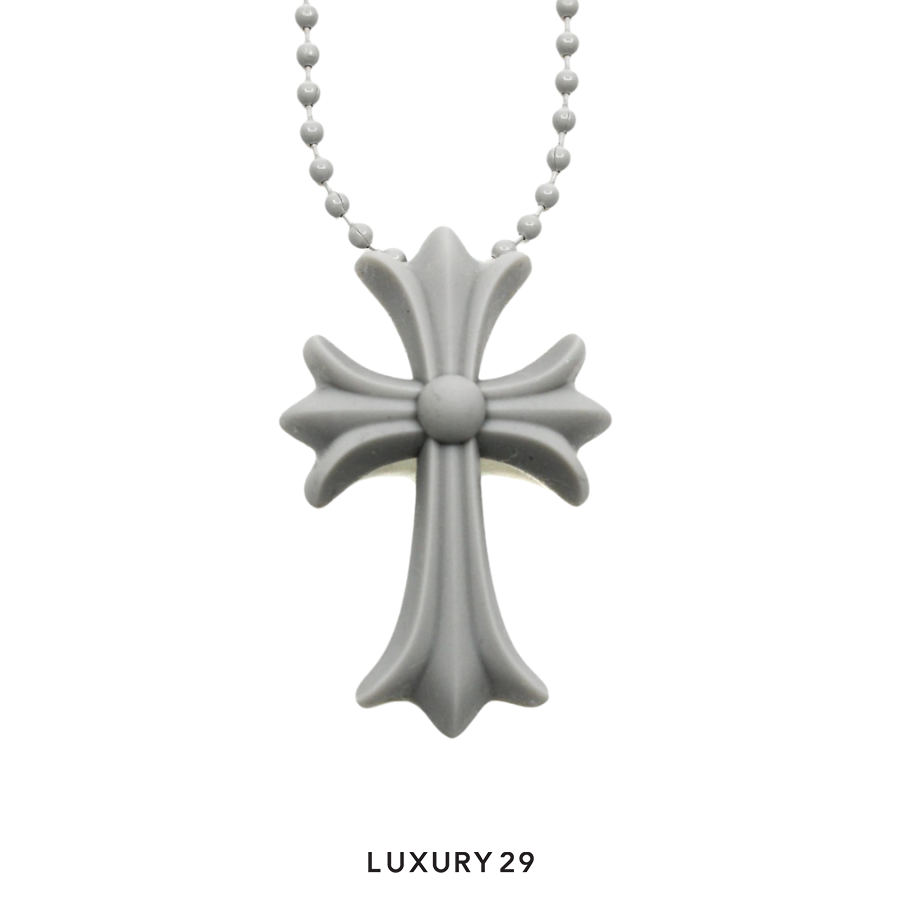 CHROME HEARTS SILICONE CROSS NECKLACE GREY CHROME HEARTS